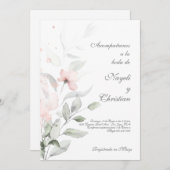 Groen en roze bloem bruiloft uitnodiging (Voorkant / Achterkant)
