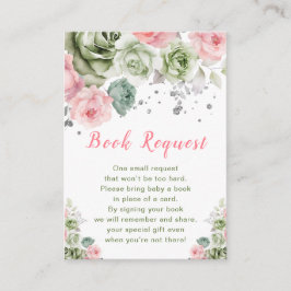 Groen en Roze Bloemen Baby shower Boek Aanvraag Informatiekaartje