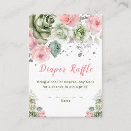 Groen en Roze Bloemen Baby shower Luier Raffle Informatiekaartje