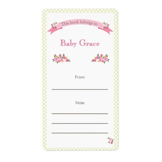 Groen en Roze Bloemen Boekplaat Etiket (Voorkant)