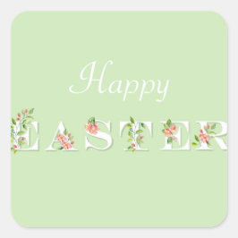 Groen en Roze Bloemen Gelukkig Pasen Vierkante Sticker