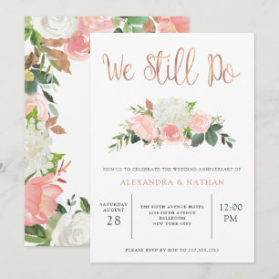 Groen en Roze Bloemen   Huwelijksjubileum Kaart
