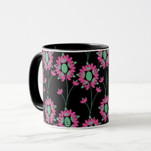 Groen en Roze Bloemen Naadloos Patroon Mok