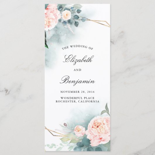 Groen en Roze Bloemen Trouwprogramma's Programmakaart (Voorkant)