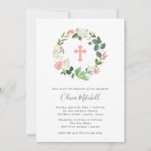 Groen en Roze Bloemen Waterverf | doop Kaart (Voorkant)