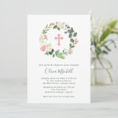 Groen en Roze Bloemen Waterverf | doop Kaart (Staand voorkant)