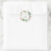 Groen en roze bloemenaquarel | Dank je wel Ronde Sticker (Tas)