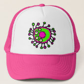 Groen en Roze Cartoon Germ Trucker Pet (Voorkant)