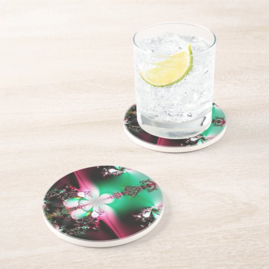 Groen en Roze collide Zandsteen Onderzetter (Zijkant)