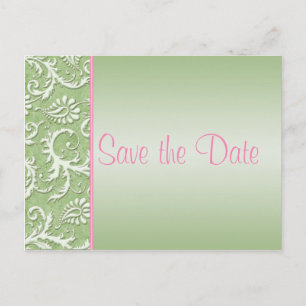 Groen en Roze Damask Save the Date Briefkaart