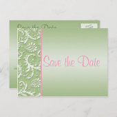 Groen en Roze Damask Save the Date Briefkaart (Voorkant / Achterkant)