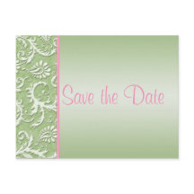 Groen en Roze Damask Save the Date Briefkaart