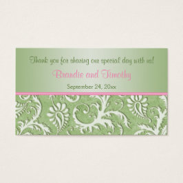 Groen en Roze Damask Wedding Favor Tag Visitekaartje