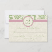 Groen en Roze Damask Wedding RSVP (Voorkant)