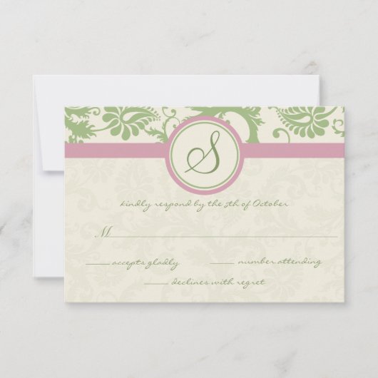 Groen en Roze Damask Wedding RSVP (Voorkant)