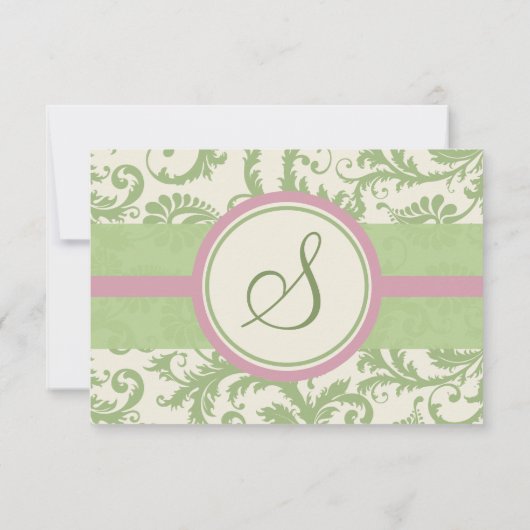 Groen en Roze Damask Wedding RSVP (Achterkant)