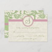 Groen en Roze Damask Wedding RSVP (Voorkant / Achterkant)