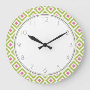 Groen en Roze Diamond Ikat Pattern Grote Klok