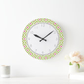 Groen en Roze Diamond Ikat Pattern Grote Klok (Huis)