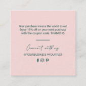 Groen en Roze Eenvoudige Zaken Dank u Invoegen Vierkante Visitekaartje (Achterkant)