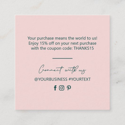 Groen en Roze Eenvoudige Zaken Dank u Invoegen Vierkante Visitekaartje (Achterkant)
