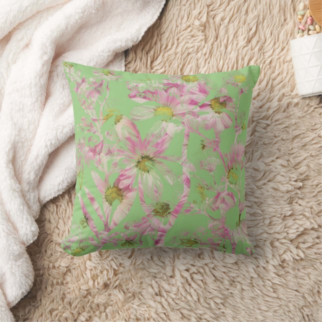 Groen en Roze Floral Abstract Kussen (Deken)