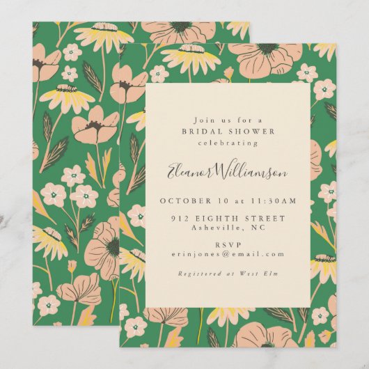  Groen en Roze Floral Eenvoudig Vrijgezellenfeest Kaart (Voorkant / Achterkant)