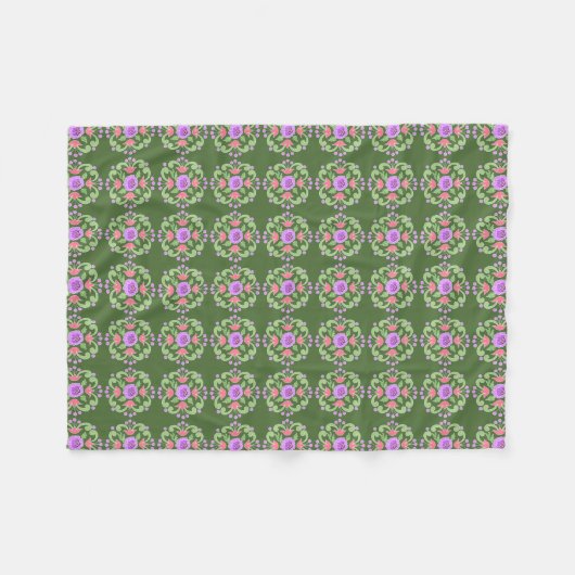Groen en Roze Floral Fleece Blanket (Voorkant (Horizontaal))