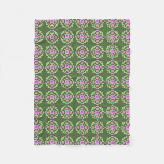 Groen en Roze Floral Fleece Blanket (Voorkant)