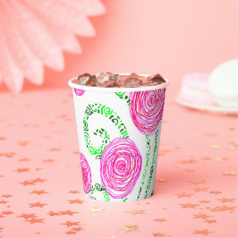 Groen en Roze Floral Papieren Bekers