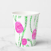 Groen en Roze Floral Papieren Bekers (Achterkant)