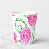 Groen en Roze Floral Papieren Bekers (Voorkant)