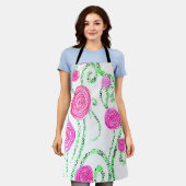 Groen en Roze Floral Schort (Gedragen)