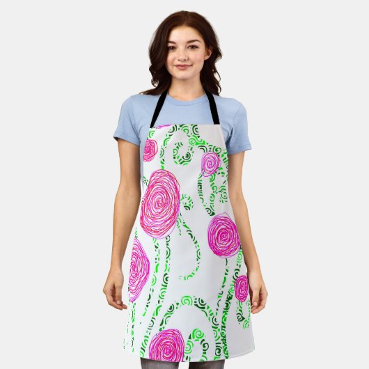 Groen en Roze Floral Schort (Gedragen)