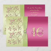 Groen en Roze Floral Sweet Sixteen Uitnodiging (Voorkant / Achterkant)