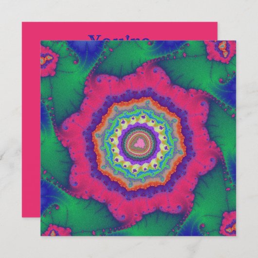 Groen en Roze Fractal Birthday Kaart (Voorkant / Achterkant)