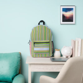 Groen en Roze Gestreept Monogrammed Bedrukte Rugzak