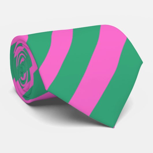 Groen en Roze gestreept stropdas (Opgerold)