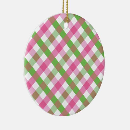 Groen en Roze Gingham Net Keramisch Ornament (Rechts)