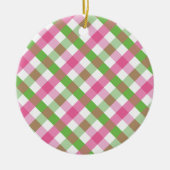 Groen en Roze Gingham Net Keramisch Ornament (Voorkant)
