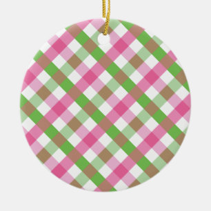 Groen en Roze Gingham Net Keramisch Ornament