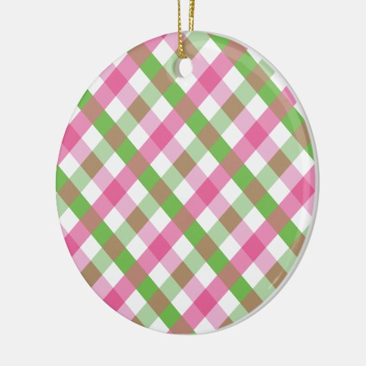 Groen en Roze Gingham Net Keramisch Ornament (Links)