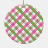 Groen en Roze Gingham Net Keramisch Ornament (Achterkant)