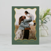 Groen en Roze Goud Wavy Lijst Vakantie Fotokaart Folie Feestdagenkaart (Staand Voorkant)