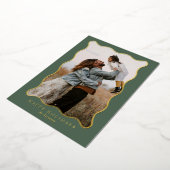 Groen en Roze Goud Wavy Lijst Vakantie Fotokaart Folie Feestdagenkaart (Gedraaid)