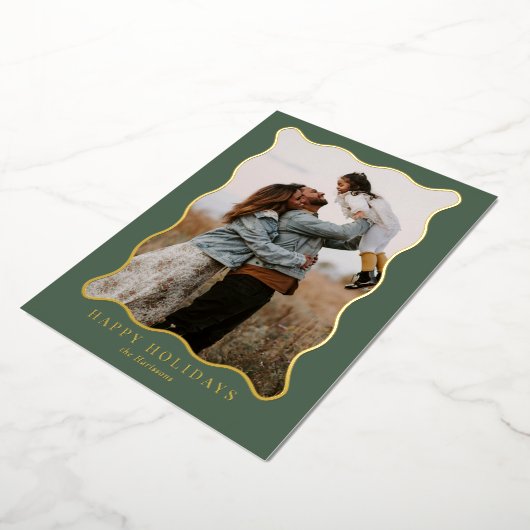 Groen en Roze Goud Wavy Lijst Vakantie Fotokaart Folie Feestdagenkaart (Gedraaid)