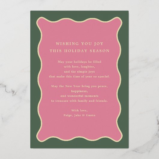 Groen en Roze Goud Wavy Lijst Vakantie Fotokaart Folie Feestdagenkaart (Achterkant)