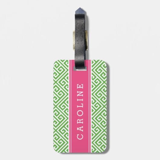 Groen en Roze Grieks Zeer belangrijk Monogram van  Bagagelabel (Achterkant verticaal)