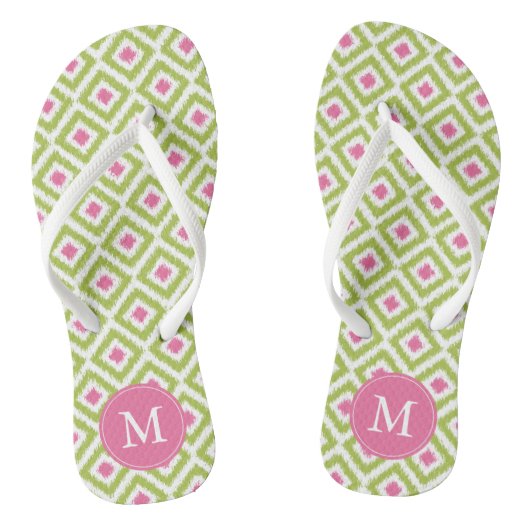 Groen en roze Ikat Patroon Teenslippers (Voetbed)