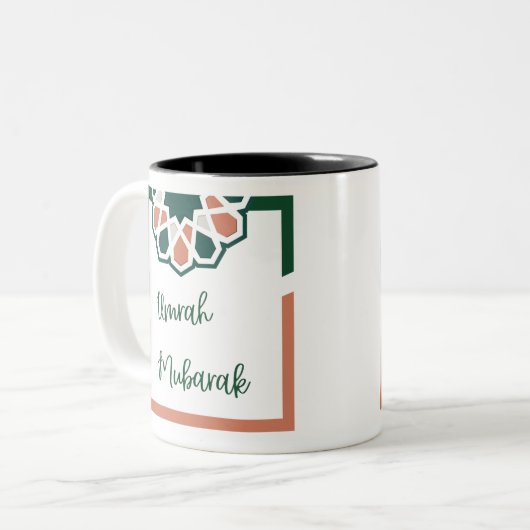 Groen en Roze Islamitische Umrah Mubarak in het En Tweekleurige Koffiemok (Voorkant links)